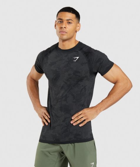 Koszulki Gymshark Geo Seamless Męskie Czarne | PL 517SYL